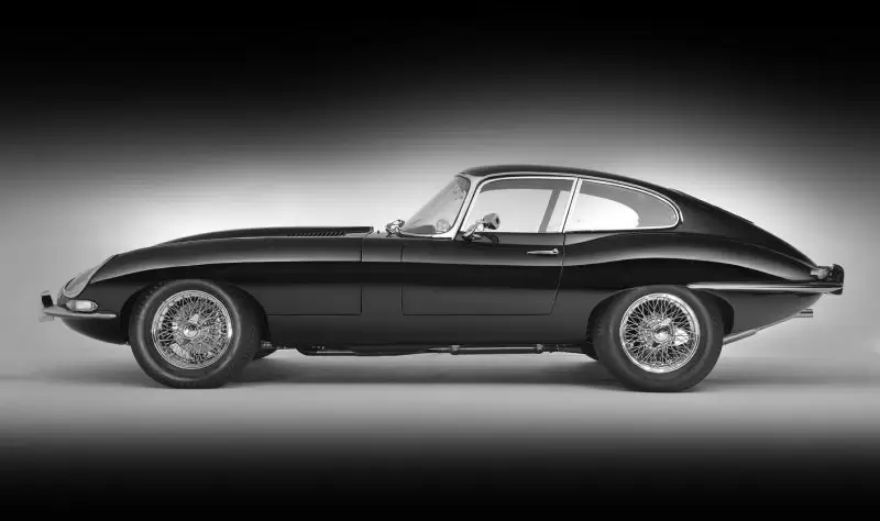 Side view of black Jaguar E type