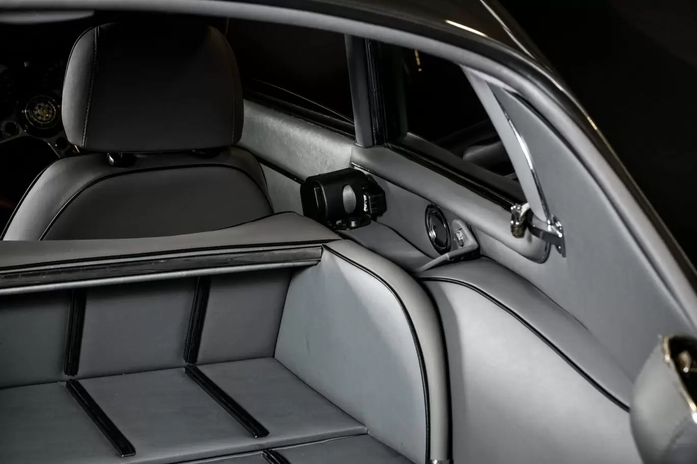 Grey interior and seating in classic car