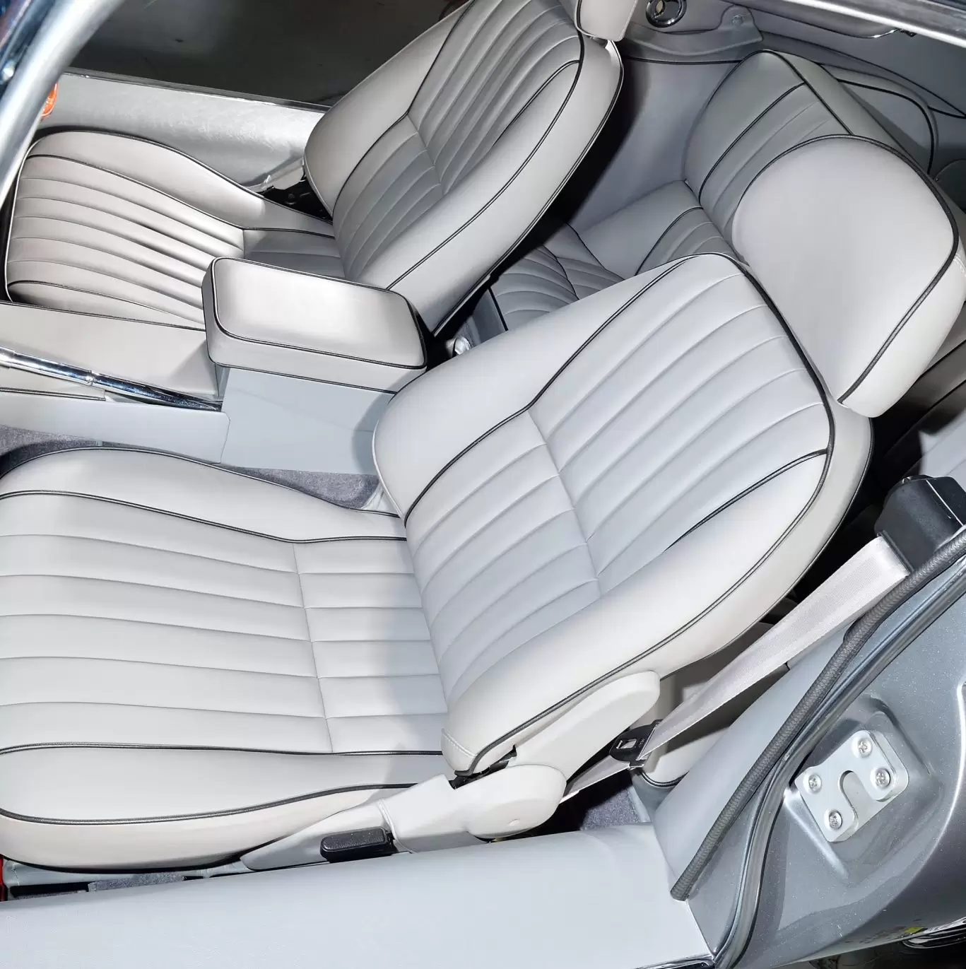 Grey seating and interior trim in classic car