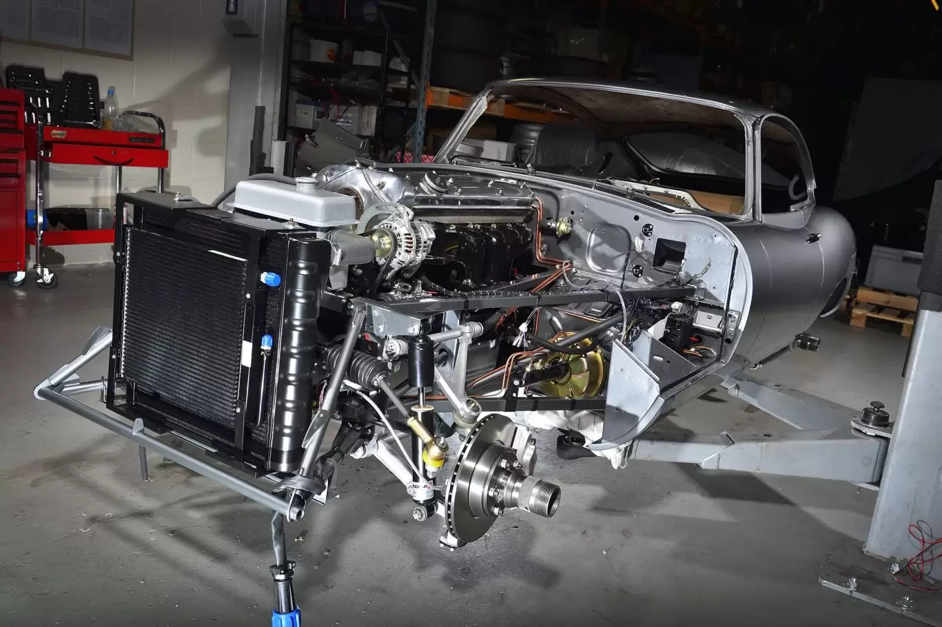 Radiator of classic car on chassis