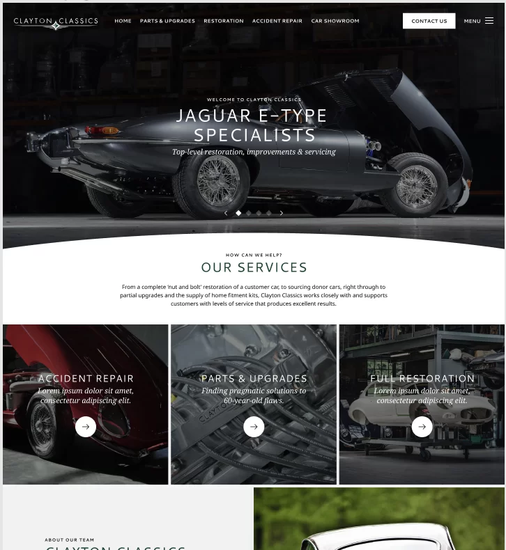 Screenshot of new Clayton Classics website