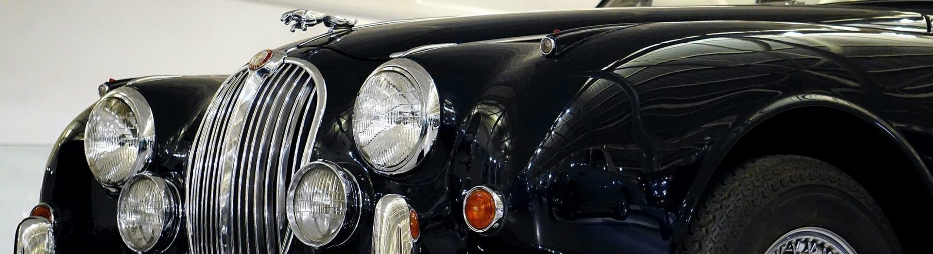 Front side view of Jaguar classic car